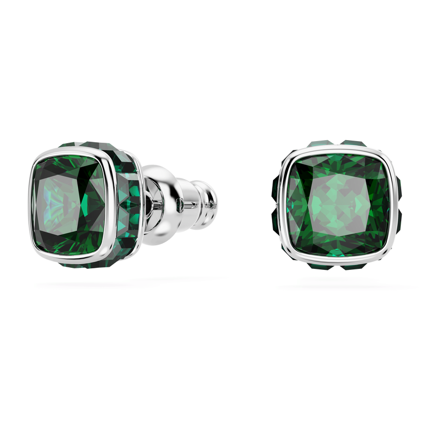 swarovski birthstone stud earrings  square cut  may  green  rhodium plated