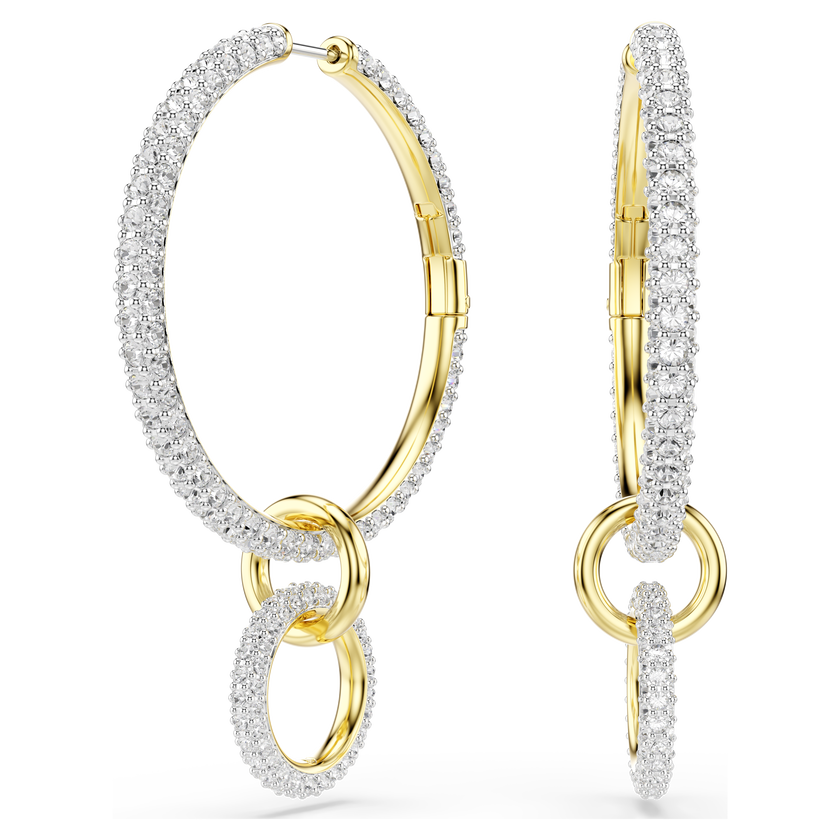 swarovski dextera hoop earrings  round cut  white  18k gold finish