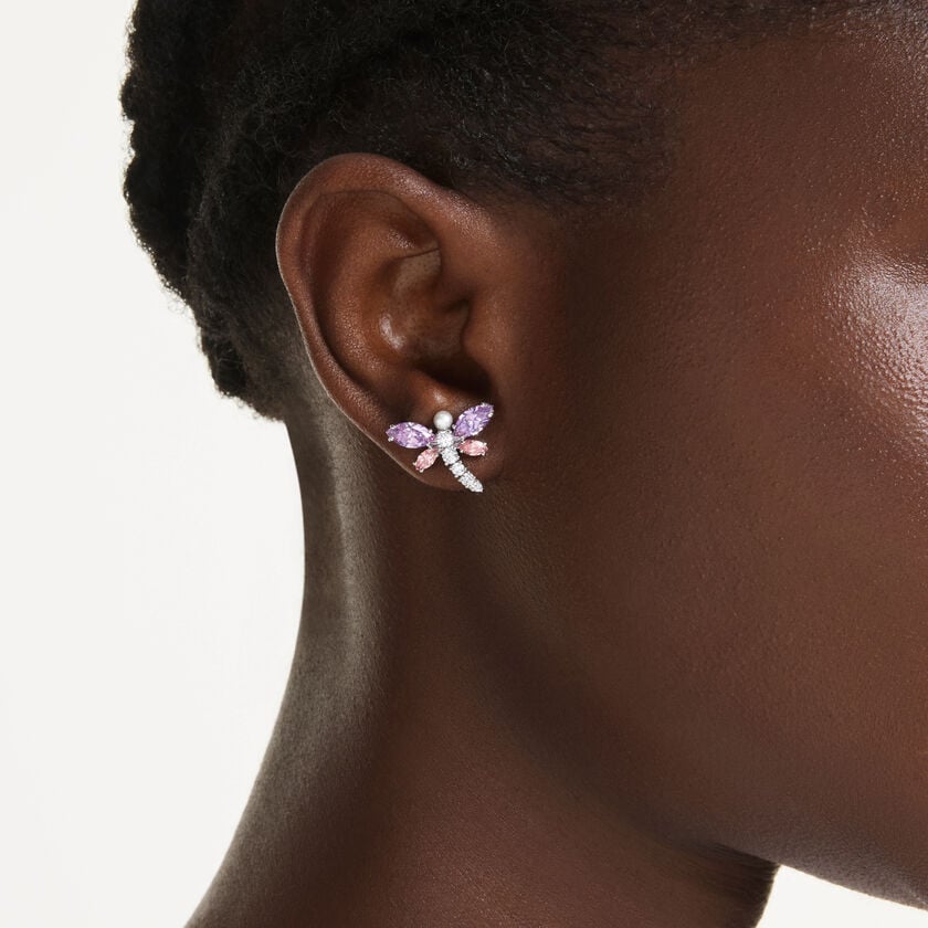 ariana grande x swarovski stud earrings  mixed cuts  dragonfly  multicolored  rhodium plated