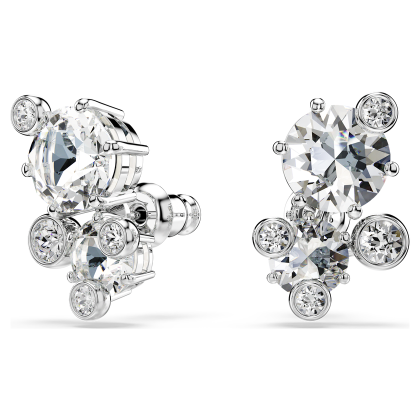 swarovski constella stud earrings  round cut  white  rhodium plated