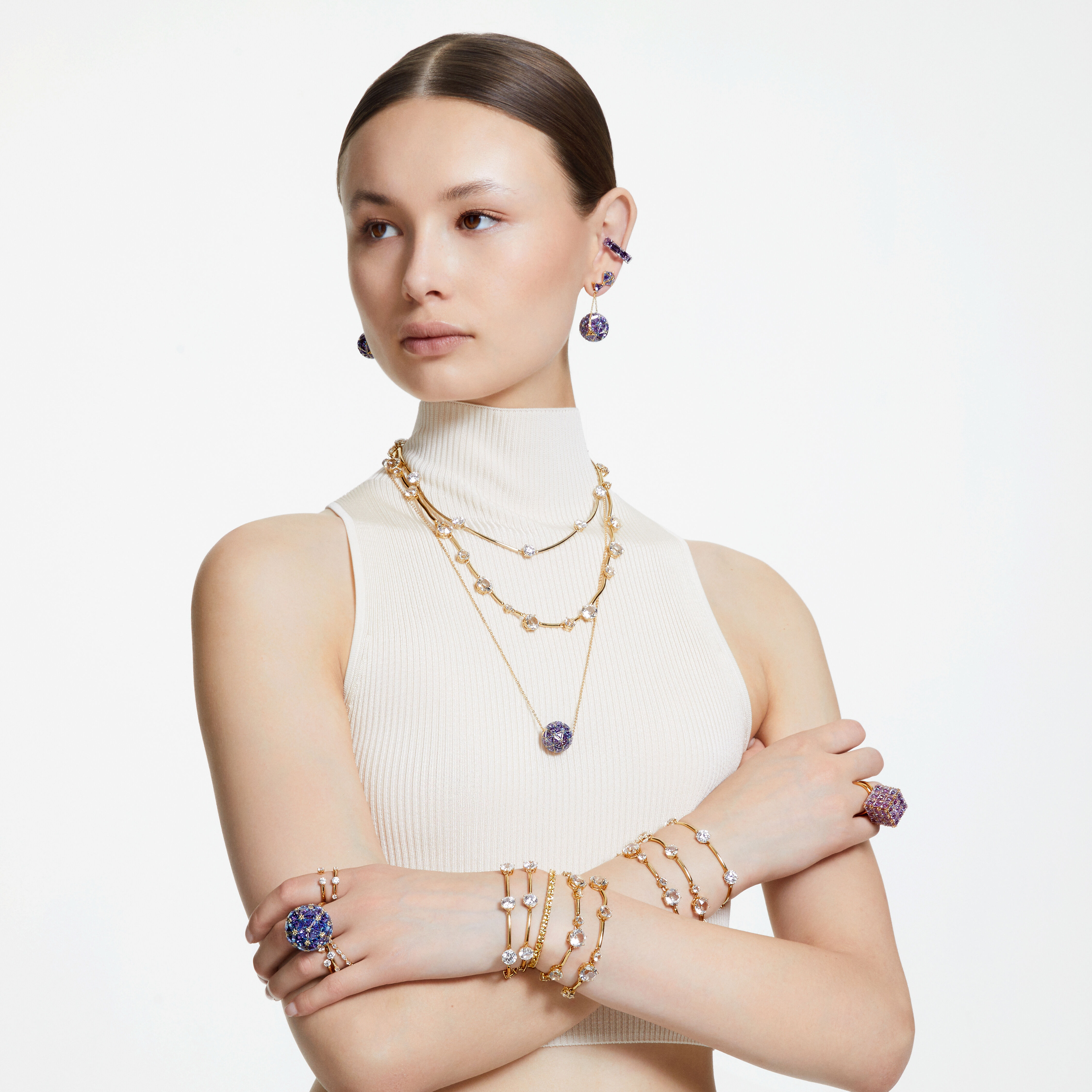 millenia ear cuff  octagon cut swarovski zirconia  purple  rhodium plated