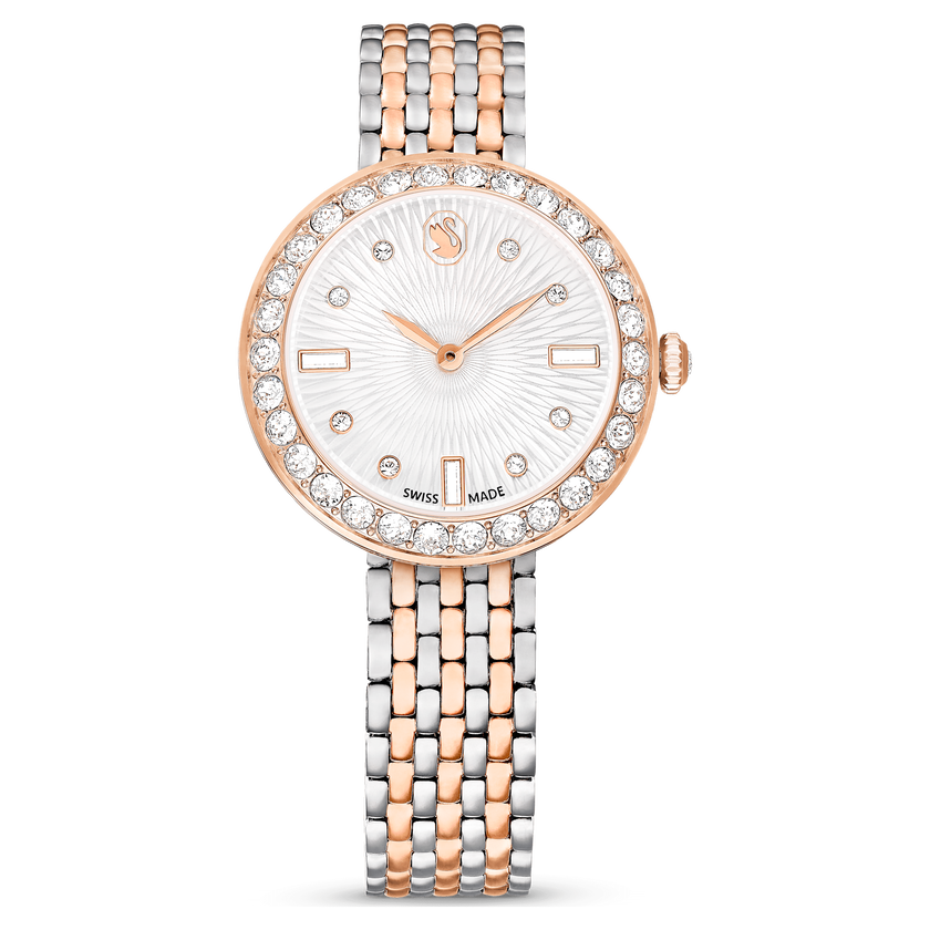 swarovski matrix tennis 7 link watch  swiss made  metal bracelet  rose gold tone  mixed metal finish