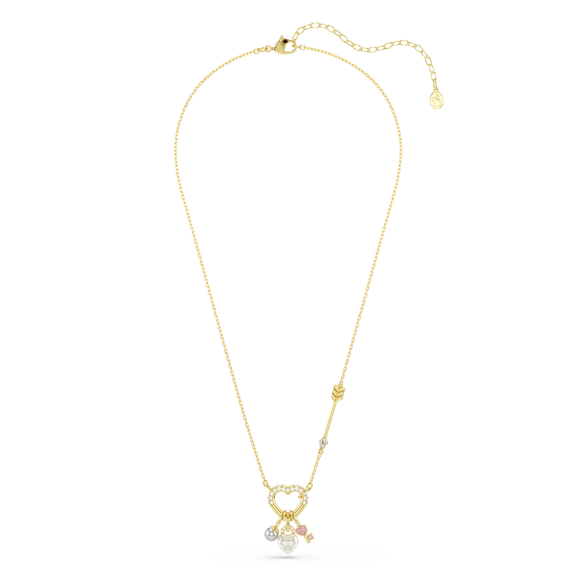 swarovski idyllia pendant  mixed cuts  heart  key  pink  gold tone plated