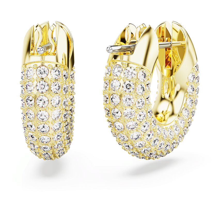 swarovski أقراط حلقية dextera، مزدانة بكريستالات متراصة، لون أبيض، طلاء ذهبي