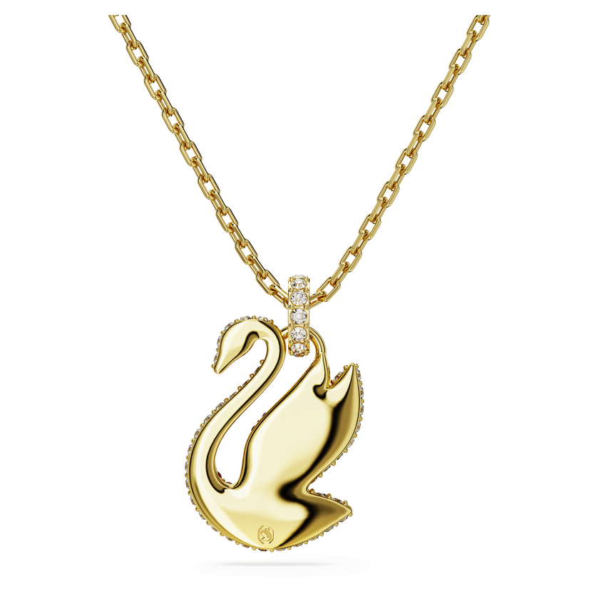 swarovski قلادة swan، على شكل بجعة، حجم متوسط، لون أحمر، طلاء بلون ذهبي