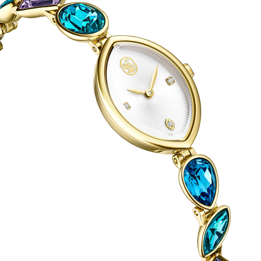 swarovski ساعة gema، سوار كريستال، لون ذهبي، لمسة نهائية بلون ذهبي
