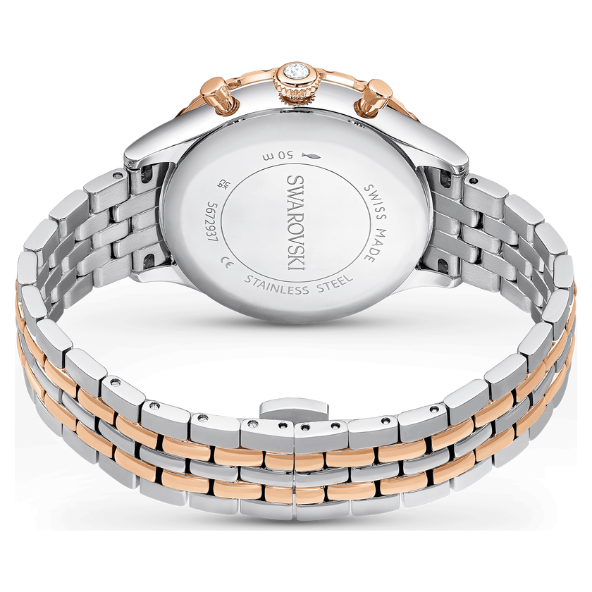 swarovski octea chrono watch  swiss made  metal bracelet  rose gold tone  mixed metal finish