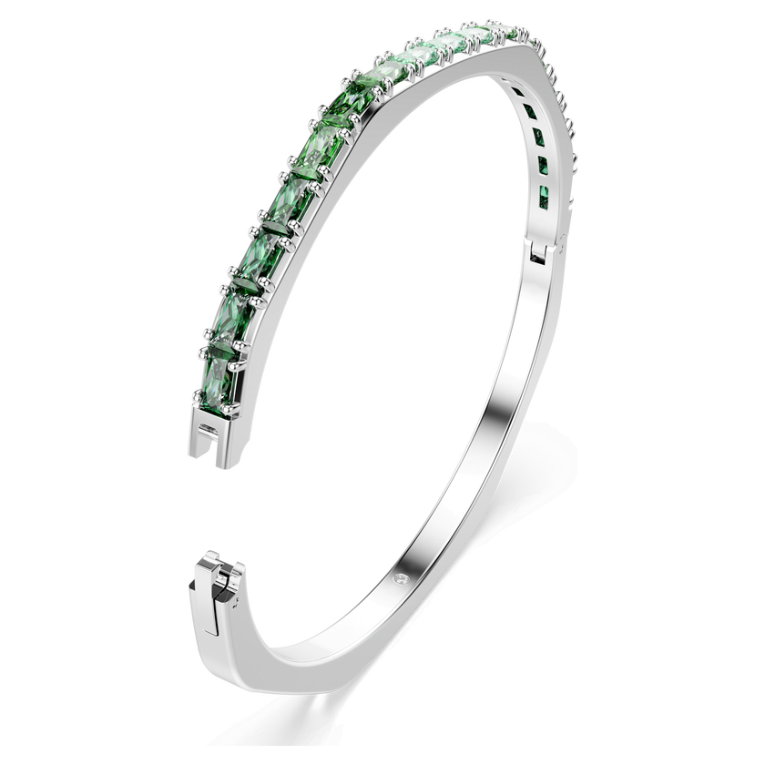 swarovski matrix bangle  baguette cut  green  rhodium plated