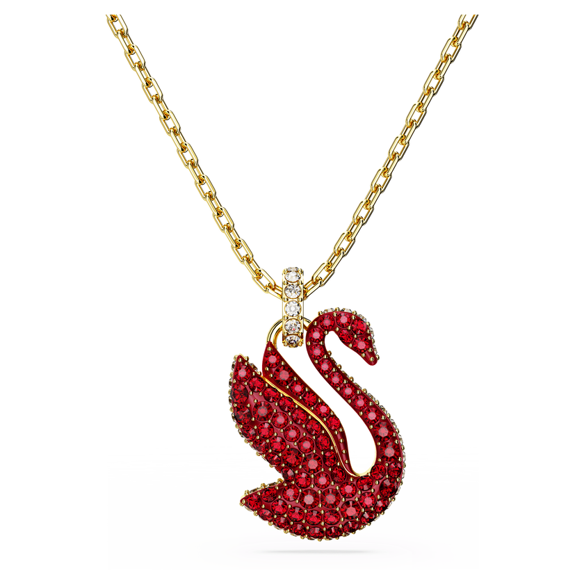 swarovski قلادة swan، على شكل بجعة، حجم متوسط، لون أحمر، طلاء بلون ذهبي