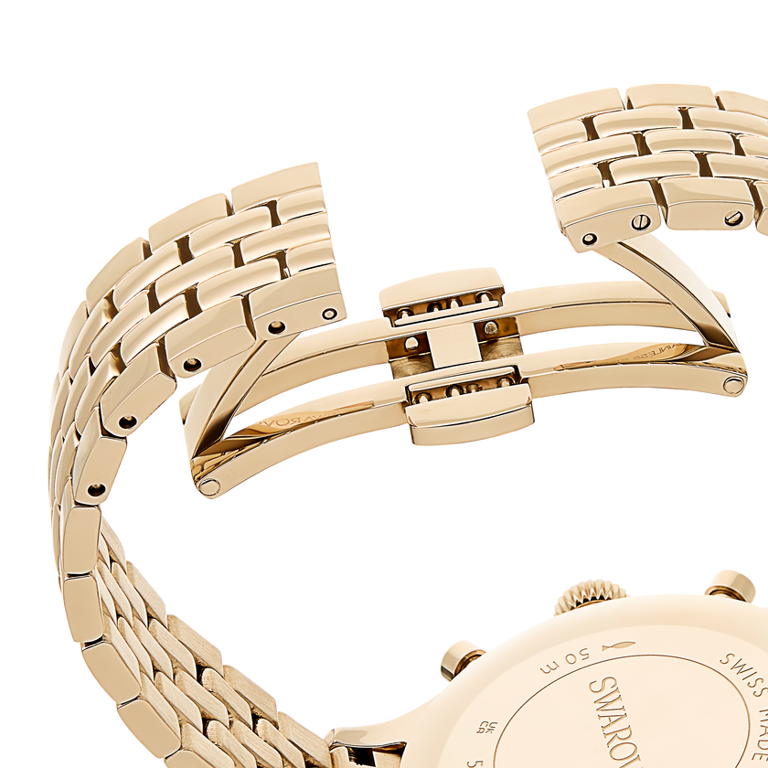 swarovski ساعة octea chrono، صناعة سويسرية، سوار معدني، لون ذهبي، لمسة نهائية بلون ذهبي شامبين
