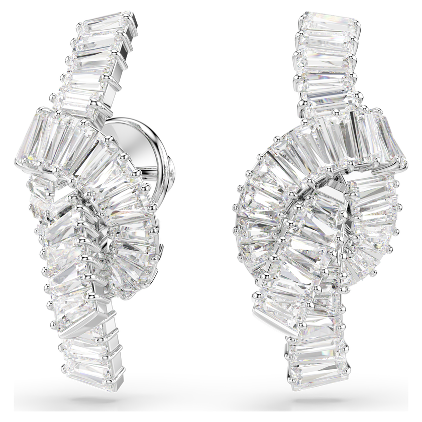 swarovski matrix earrings  baguette cut  knot  white  rhodium plated