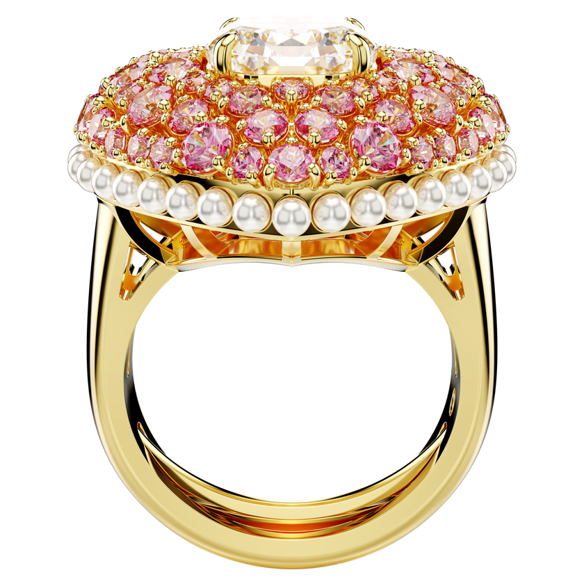 swarovski idyllia cocktail ring  octagon cut  crystal pearls  heart  pink  gold tone plated
