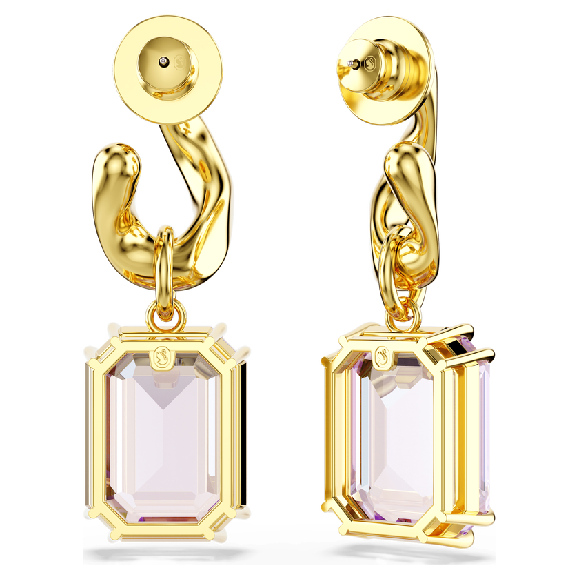 swarovski أقراط متدلية millenia، قطع مُثمَّن، لون أرجواني، طلاء باللون الذهبي