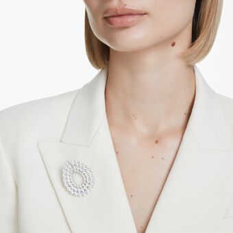 swarovski بروش matrix، قطع مستدير، لون أبيض، طلاء روديوم