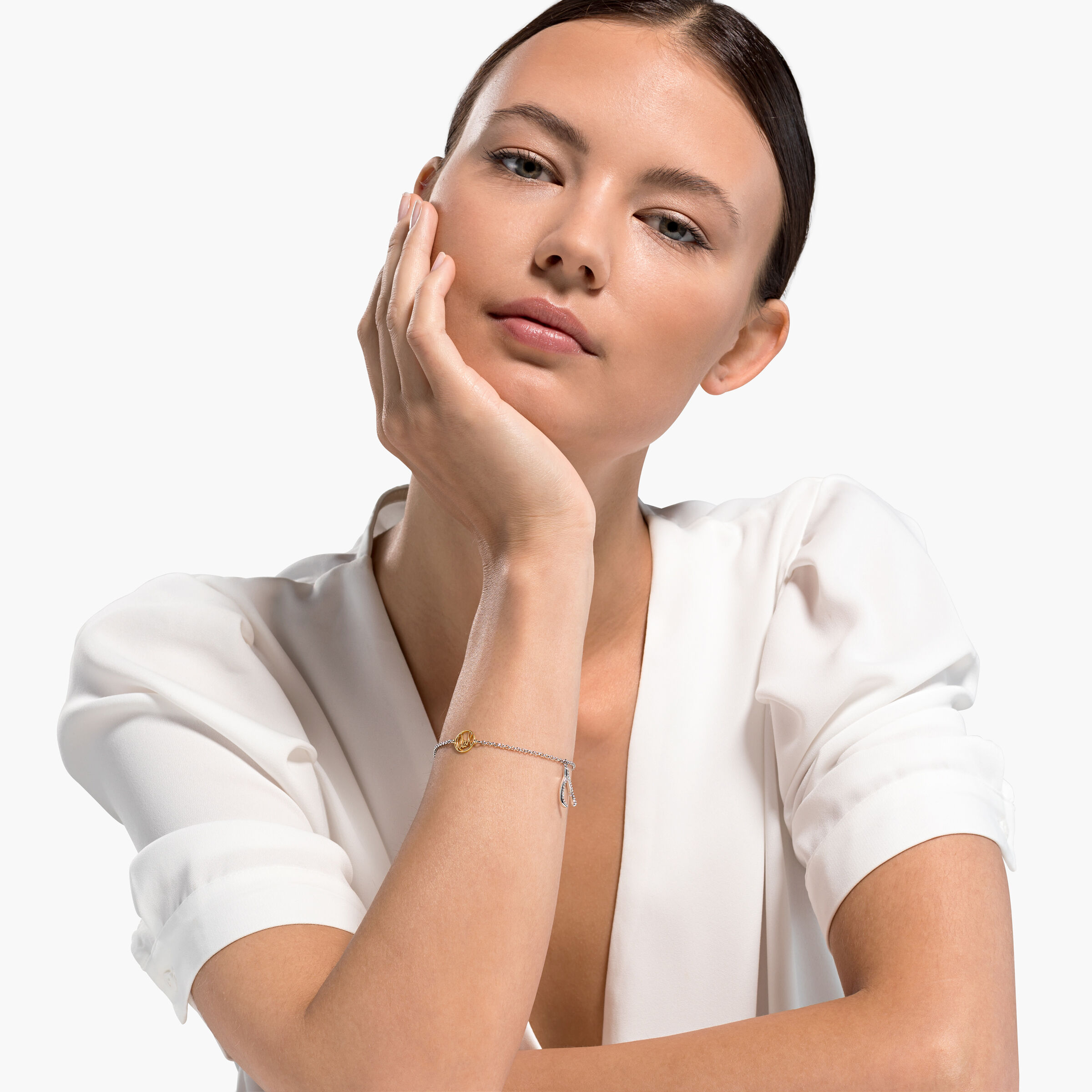 سوار حامل لشكل عظمة الطيور الجالبة للحظ من مجموعة swarovski remix، أخضر اللون، مطلي بالروديوم