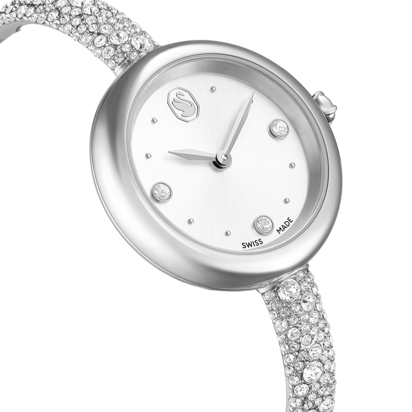 swarovski ساعة sublima bangle، صناعة سويسرية، سوار معدني، لون فضي، ستانلس ستيل
