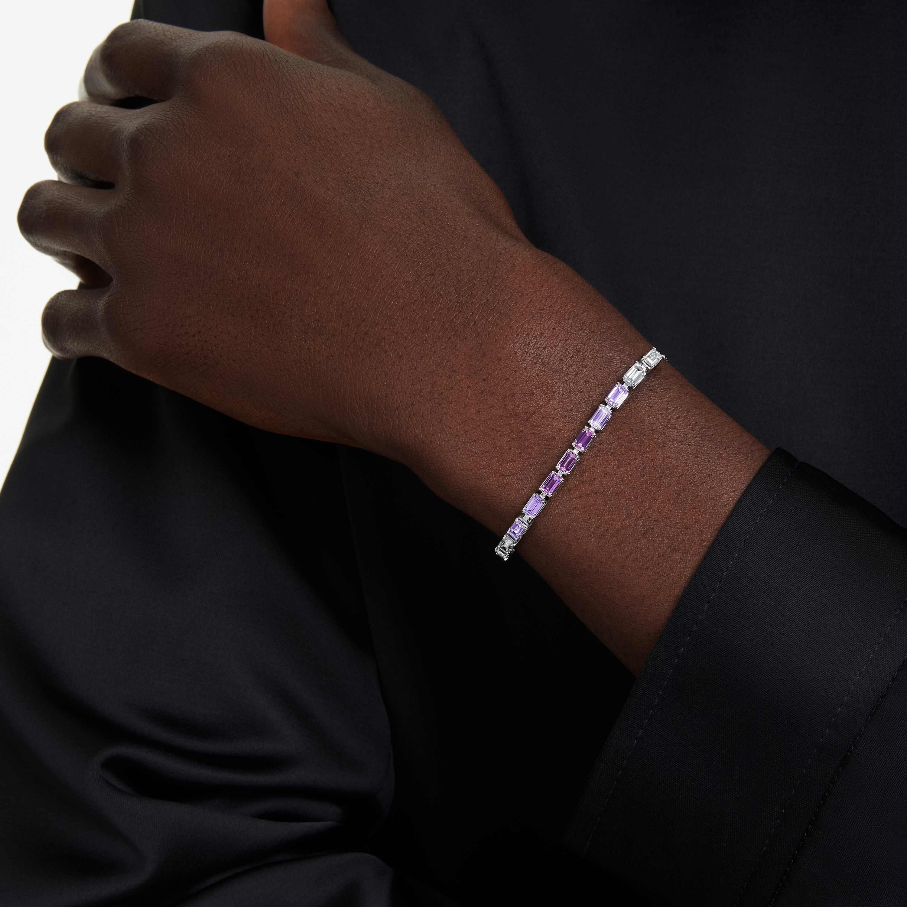 swarovski matrix bracelet  baguette cut  purple  rhodium plated