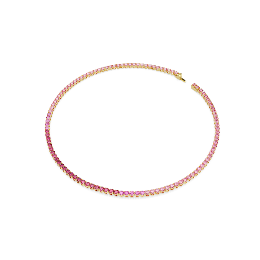 swarovski matrix tennis necklace  round cut  pink  18k gold finish