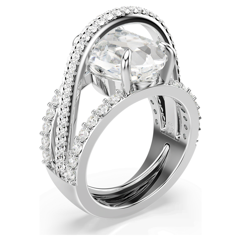 swarovski hyperbola cocktail ring  mixed cuts  white  rhodium plated