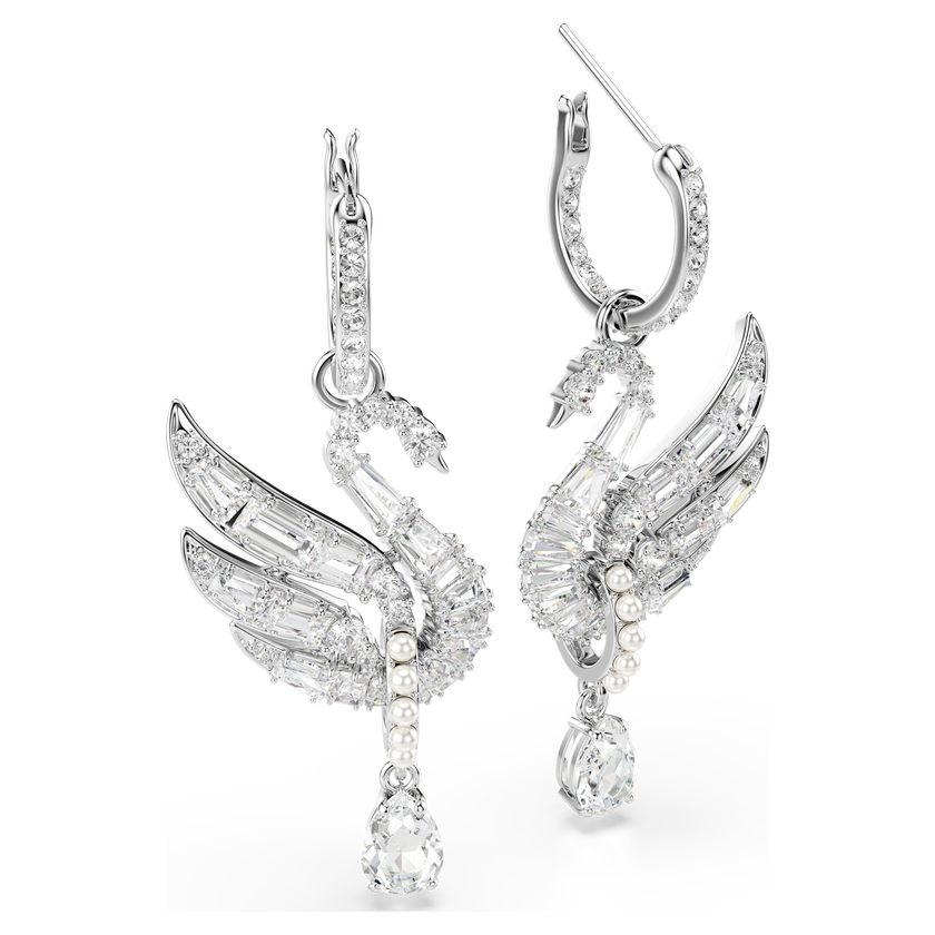 swarovski swan vienna earrings  swan  white  rhodium plated