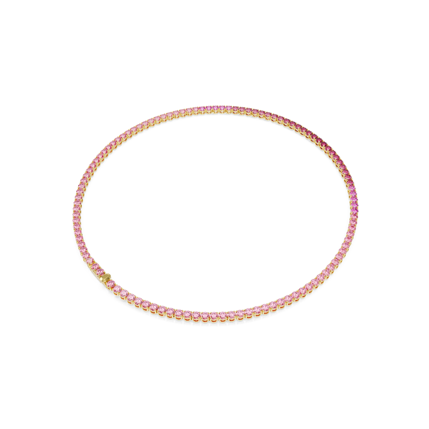 swarovski matrix tennis necklace  round cut  pink  18k gold finish