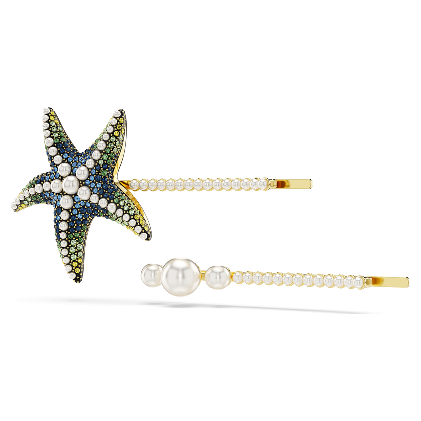 swarovski idyllia hair pin  set  2   crystal pearls  starfish  multicolored  rhodium plated