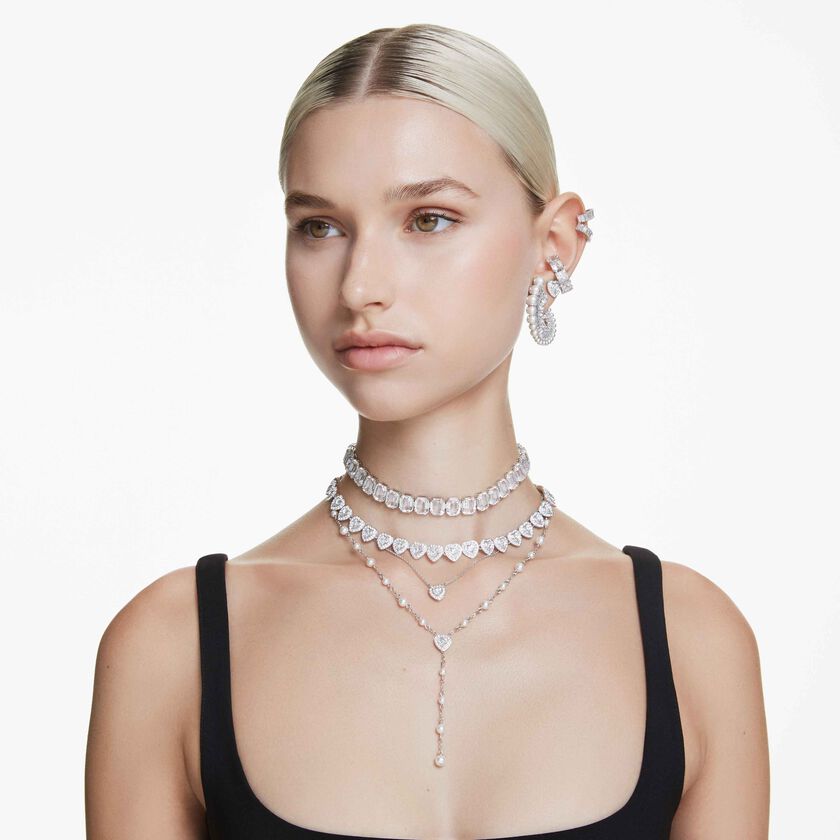 ariana grande x swarovski stud earrings  mixed cuts  heart  white  rhodium plated