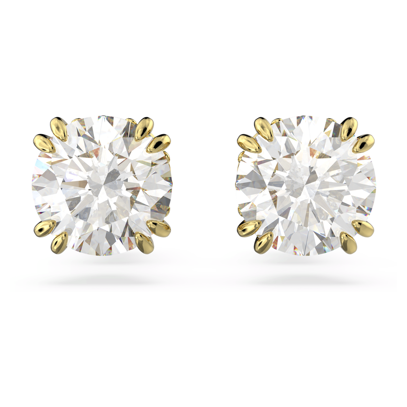 swarovski stilla stud earrings  round cut  white  gold tone plated
