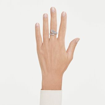 swarovski خاتم مفتوح vienna، قطع متنوع، شكل ريشة، لون أبيض، طلاء روديوم