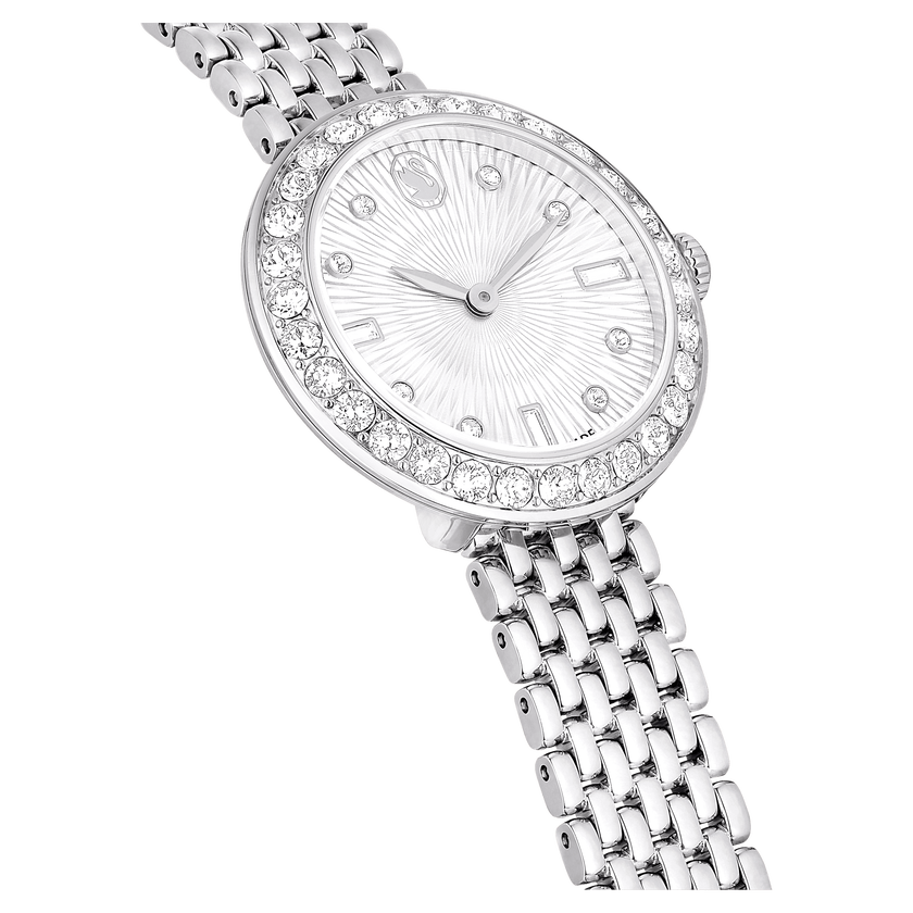 swarovski matrix tennis 7 link watch  swiss made  metal bracelet  silver tone  stainless steel