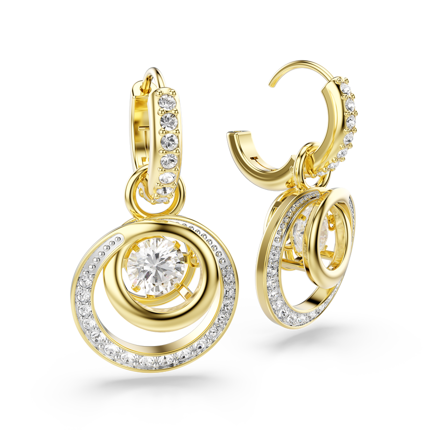 swarovski hyperbola drop earrings  round cut  white  gold tone plated