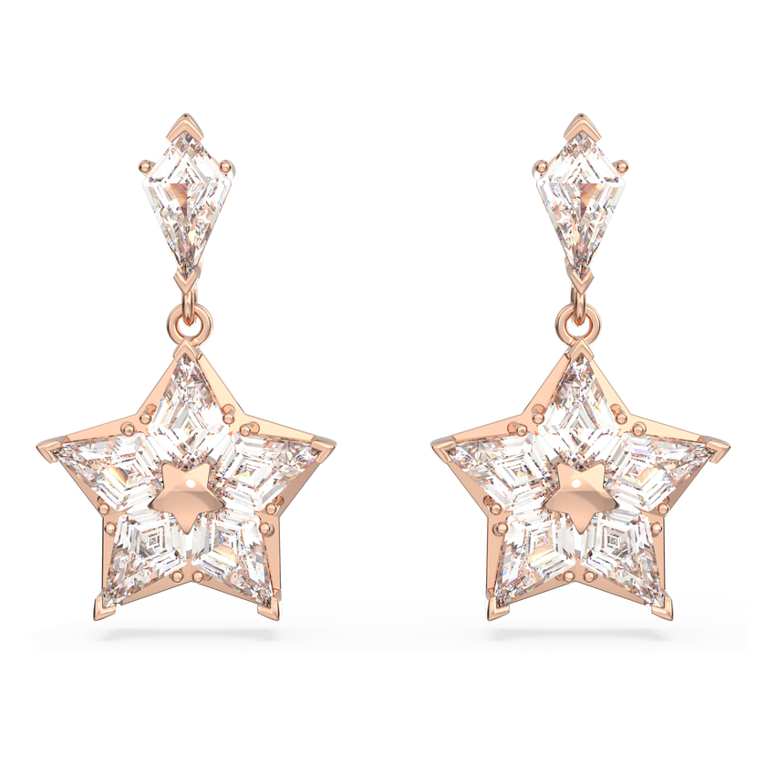 swarovski stella drop earrings  kite cut  star  white  rose gold tone plated