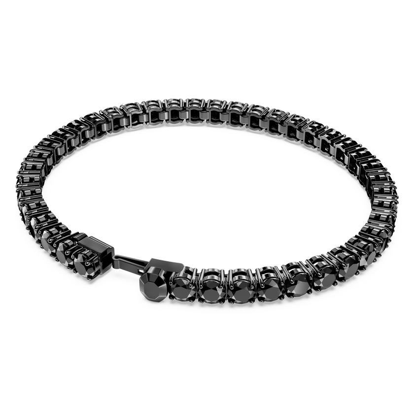 swarovski matrix tennis bracelet  round cut  black  ruthenium plated