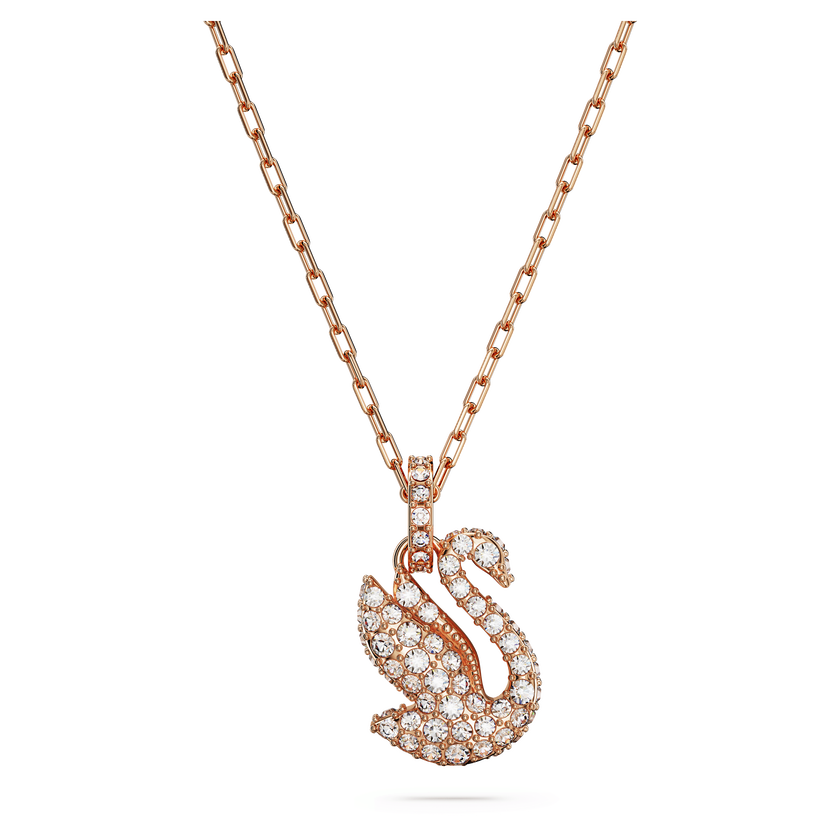 swarovski قلادة swan، على شكل بجعة، حجم صغير، لون أبيض، طلاء بلون ذهبي وردي