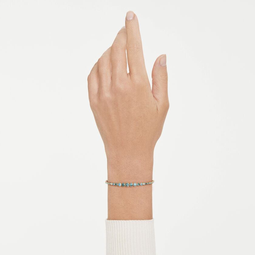 swarovski imber bracelet  round cut  blue  18k gold finish