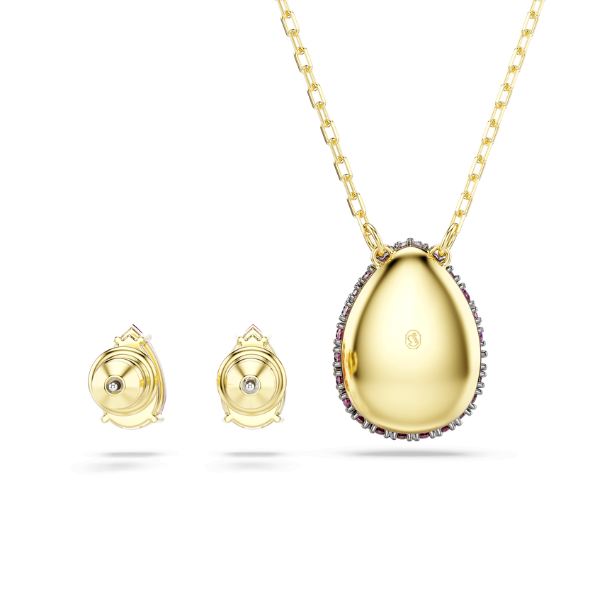 swarovski طقم sublima، طقم من قطعتين، قطع على شكل كمثرى، لون أحمر، لمسة نهائية من الذهب عيار 18 قيراط