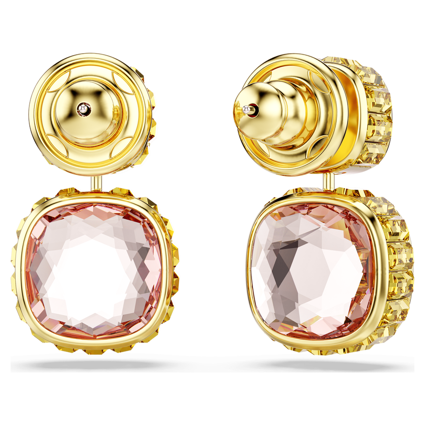 swarovski chroma drop earrings  cushion cut  multicolored  gold tone plated