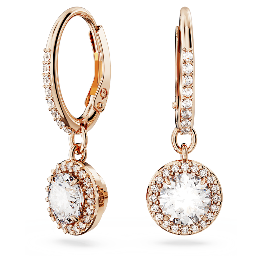 swarovski una angelic drop earrings  round cut  pav   white  rose gold tone plated