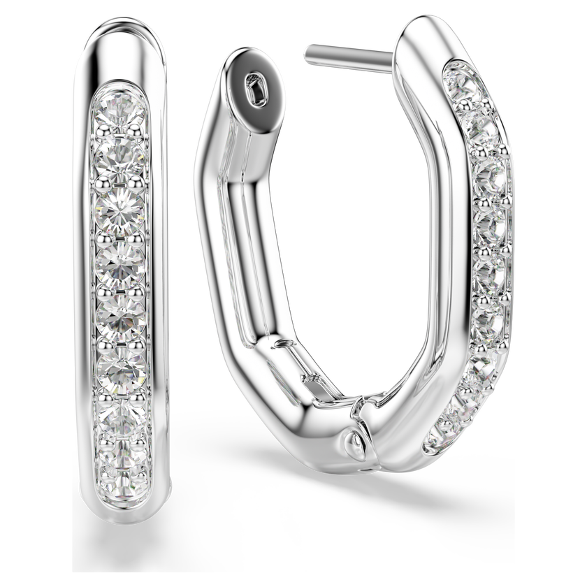 swarovski dextera hoop earrings  octagon shape  round cut  white  rhodium plated