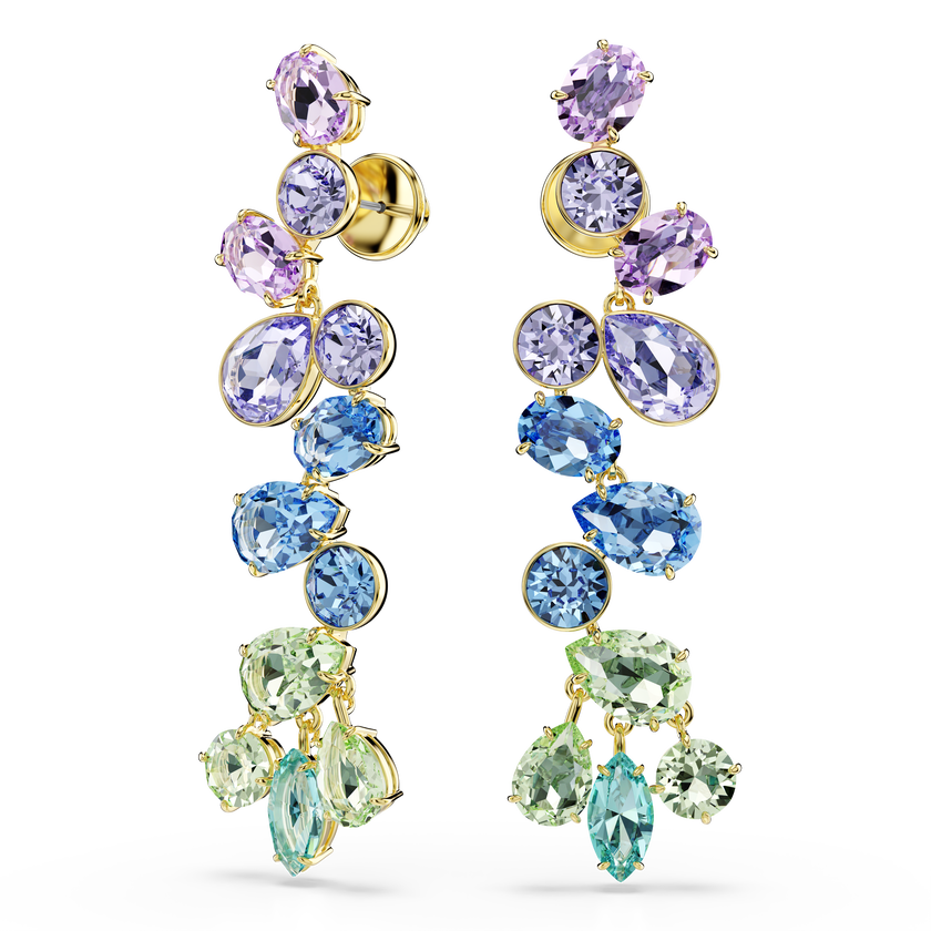swarovski أقراط متدلية gema، قطع متنوع، تصميم ثريا، طويلة، ألوان متعددة، لمسة نهائية من الذهب عيار 18 قيراط