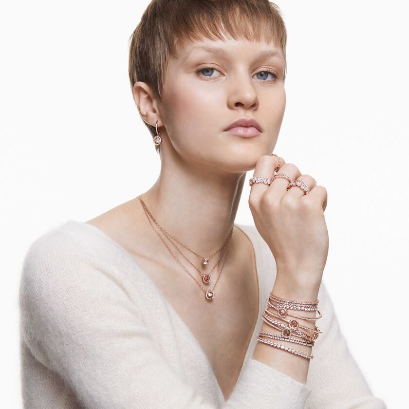 swarovski خاتم matrix vittore، قطع ماركيز،  لون أبيض،  طلاء ذهبي وردي
