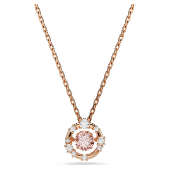 swarovski قلادة constella، قطع مستدير، حجر متراقص، لون وردي، طلاء باللون الذهبي الوردي