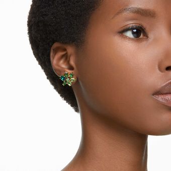 swarovski أقراط gema دبوسية، قطع متنوع، على شكل زهرة، لون أخضر، طلاء بلون ذهبي