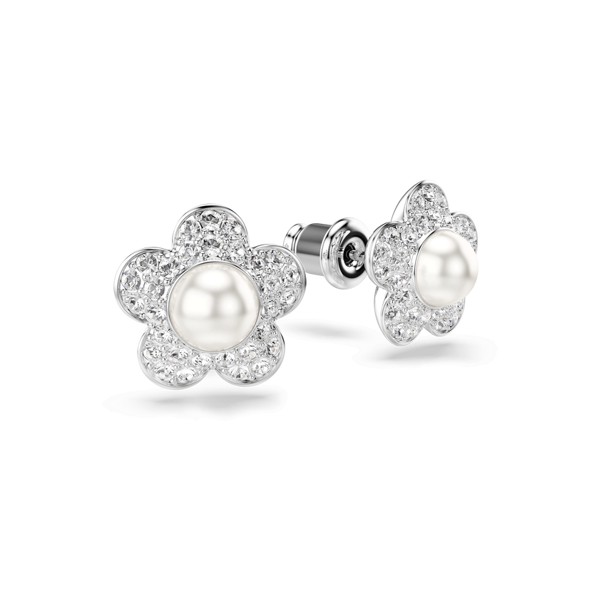 ariana grande x swarovski stud earrings  round cut  flower  white  rhodium plated