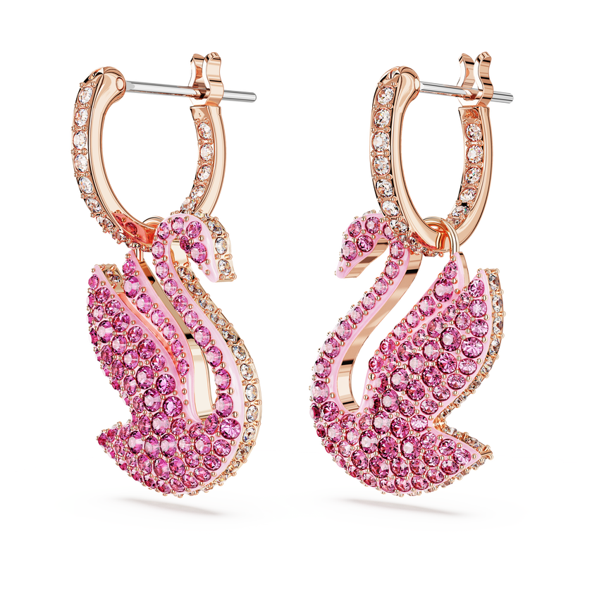 swarovski iconic swan drop earrings  swan  pink  rose gold tone plated