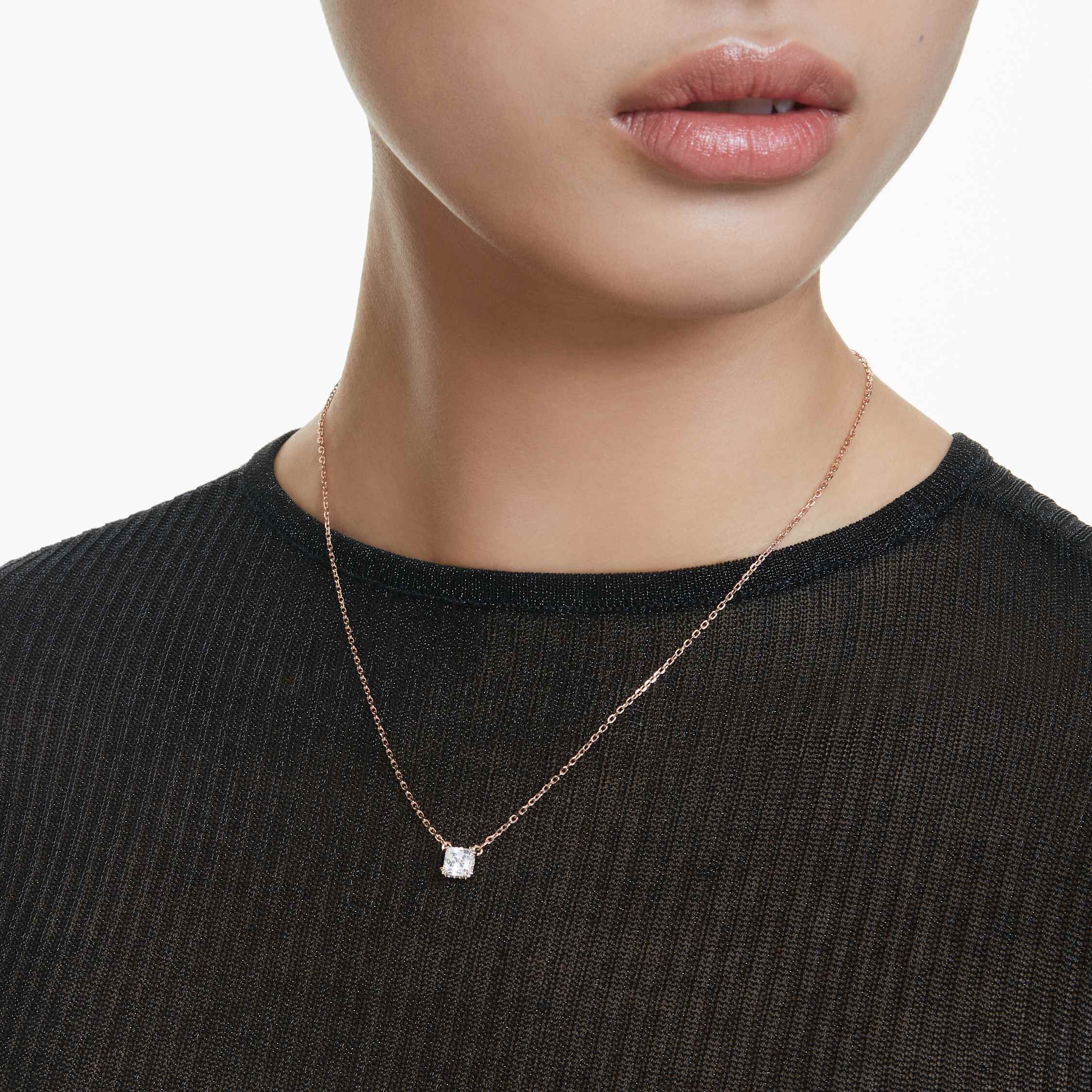 swarovski قلادة stilla، قطع مربع، لون أبيض، طلاء باللون الذهبي الوردي