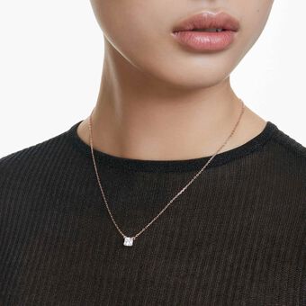 swarovski stilla pendant  square cut  white  rose gold tone plated