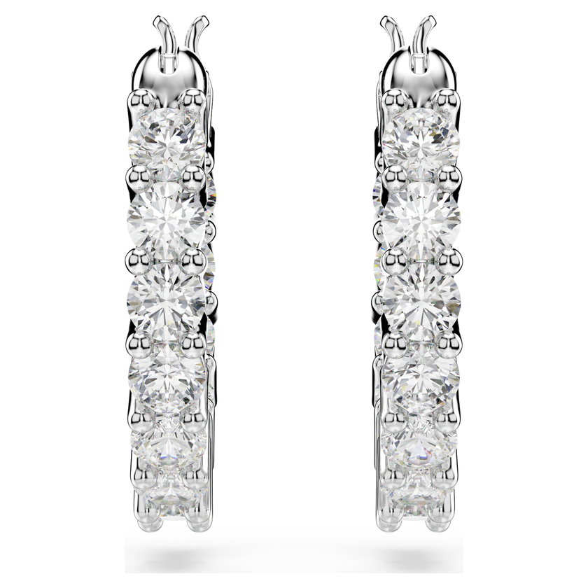 swarovski أقراط حلقية matrix vittore، قطع مستدير، لون أبيض، طلاء روديوم