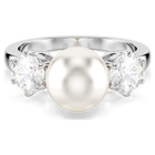 Matrix ring, Crystal pearl, Round cut, White, Rhodium plated