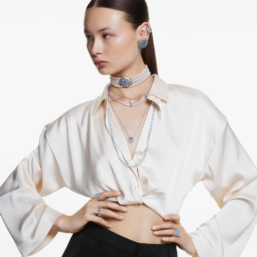 swarovski قلادة idyllia، على شكل صدفة، لون أزرق، طلاء روديوم